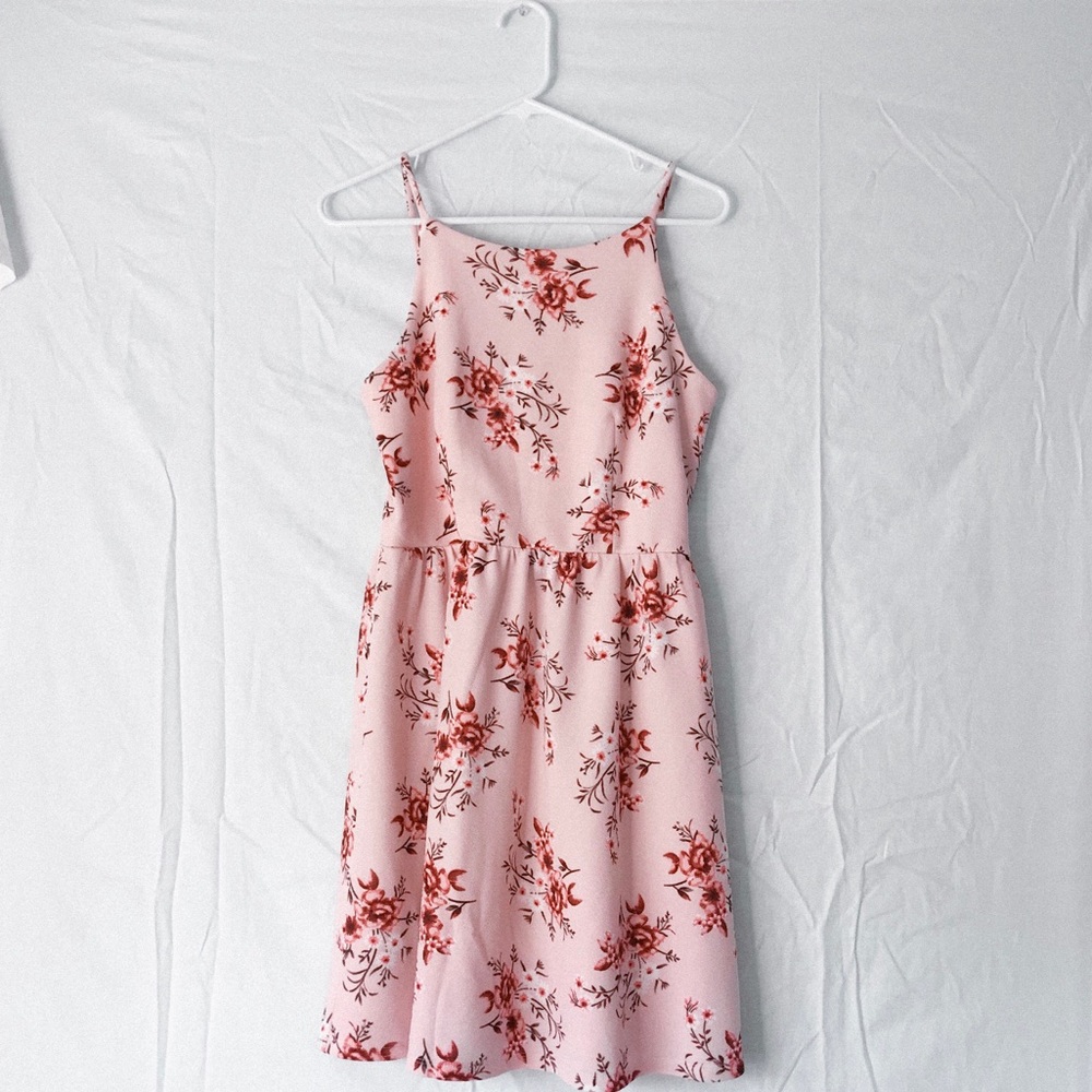 Rose Pink Floral Spring Summer Formal Short Dress